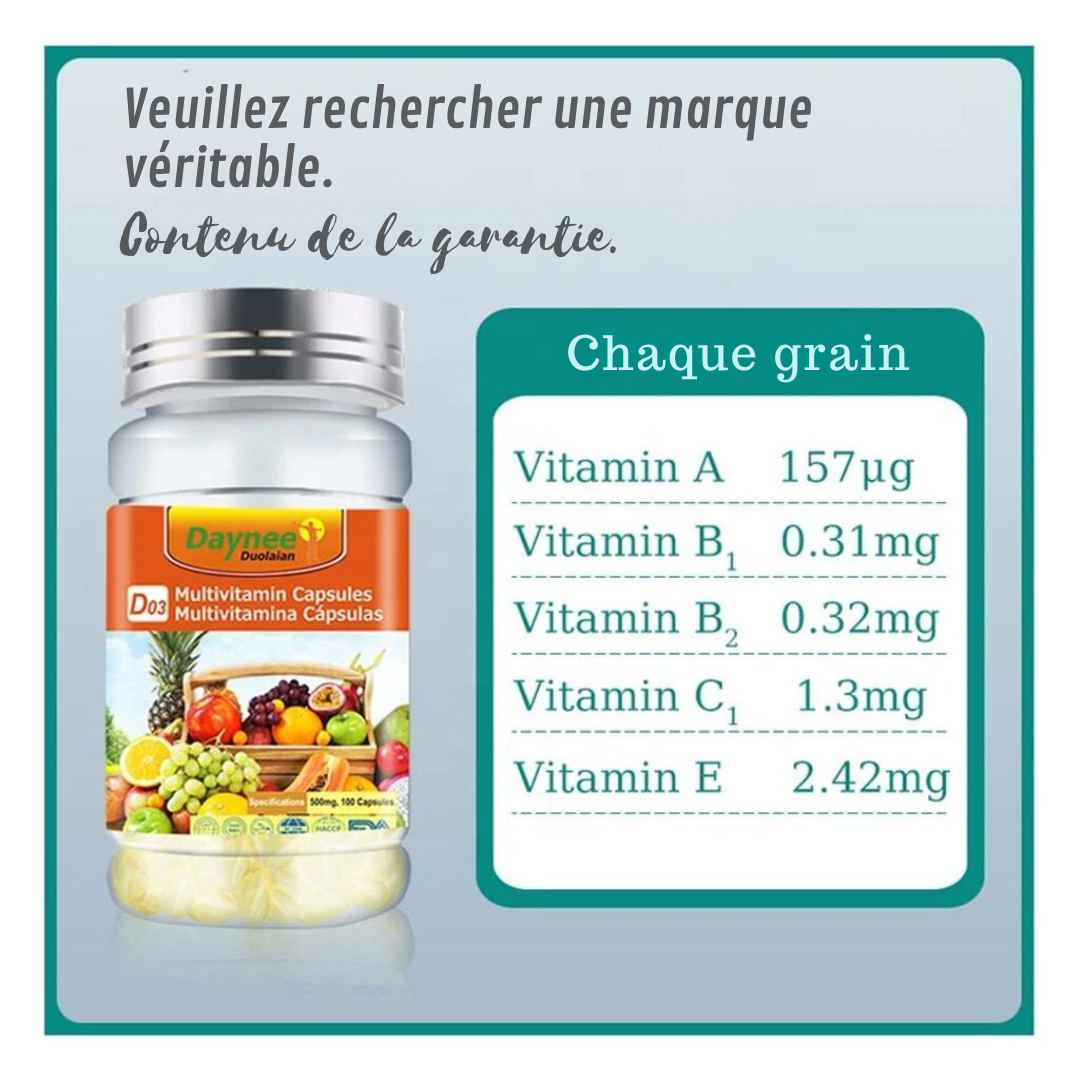 Complément alimentaire : Capsules de multivitamines naturelles diététiques végétaliennes pour stimuler l'immunité