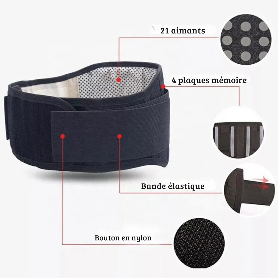 Ceinture de soutien dorsal auto-chauffante réglable à thérapie magnétique