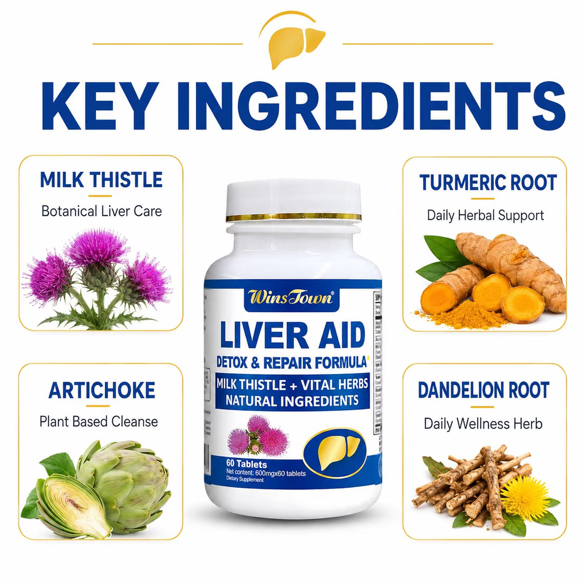 Liver Aid Détox – Chardon-Marie & Curcuma | Revitalisation & Protection du Foie | 60 Comprimés