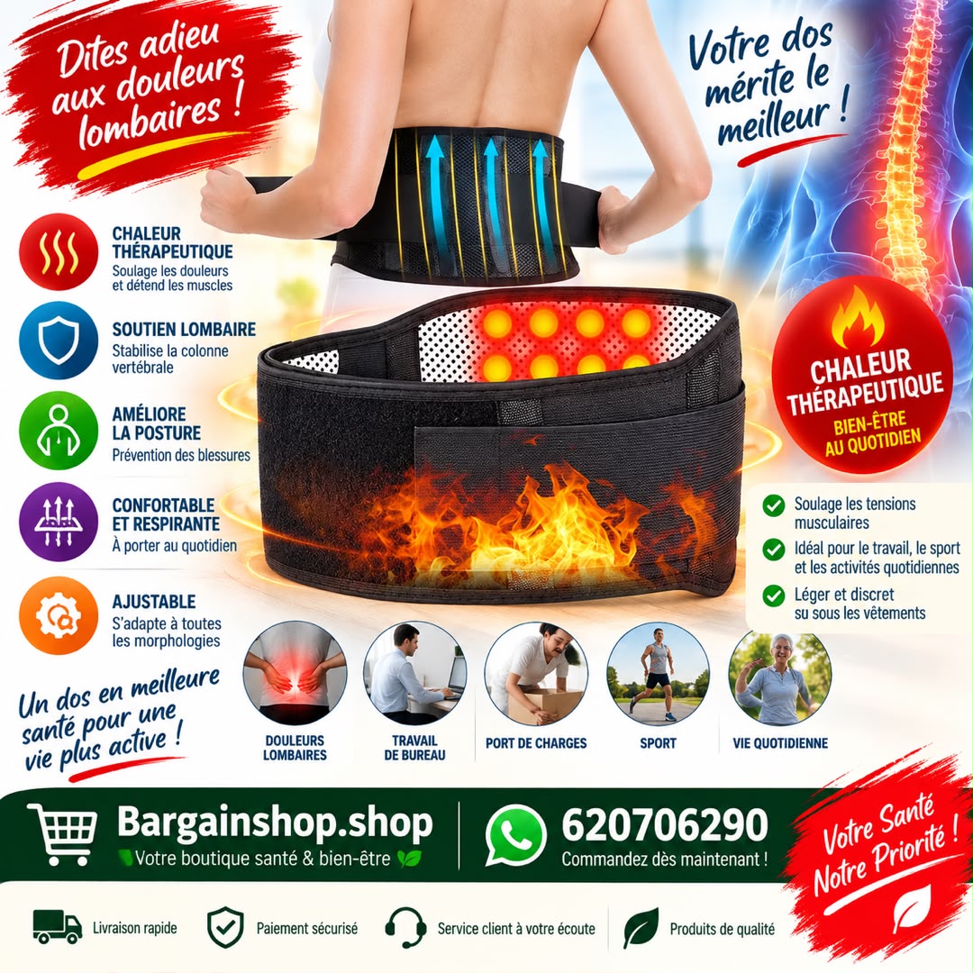 Ceinture de soutien dorsal auto-chauffante réglable à thérapie magnétique